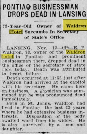 Waldron Hotel - Nov 12 1932 Article - Former Owner Passes Away